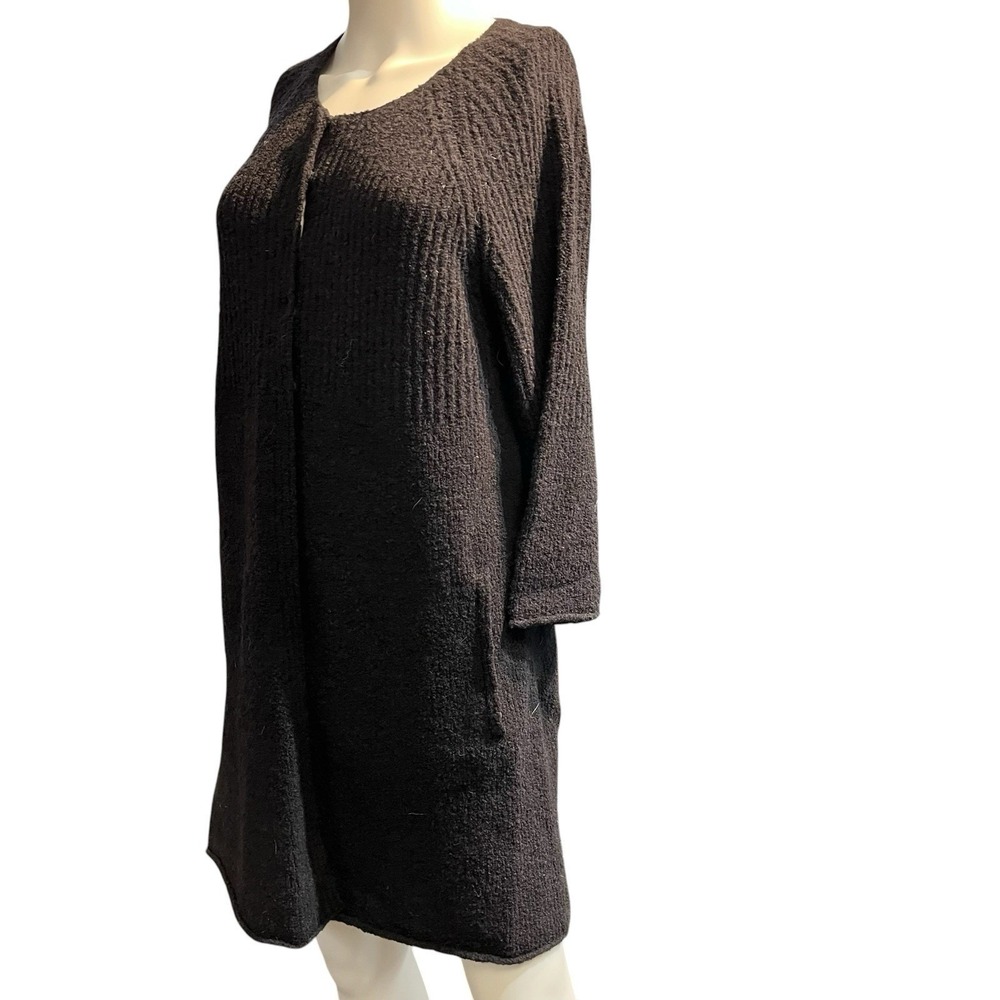 Eileen Fisher Cardigan Black Wool Blend Textured Open Front L Capsule Minimalist